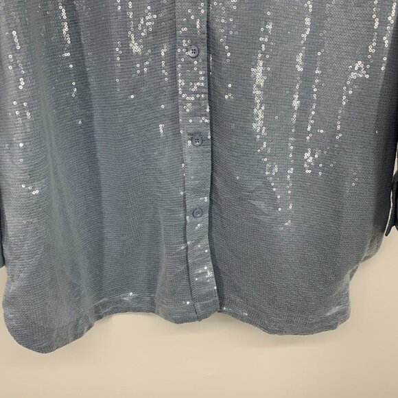 Worthington x Jason Bolden Top Blue Sequin Button Down Long Sleeve - Picture 3 of 11